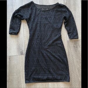 Express Long Sleeve Eyelet Dress in Black Size Small